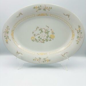 Liling Fine China Yung Shen 14.25” Oval Platter Jade Tree Floral Gold Trim